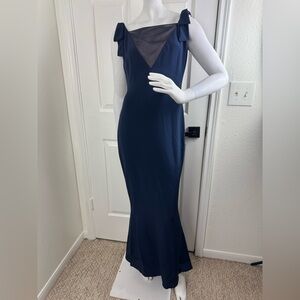 Randolph Duke 1990s Vintage Navy Blue Sz 8 Jersey Asymmetrical Grecian Gown #191